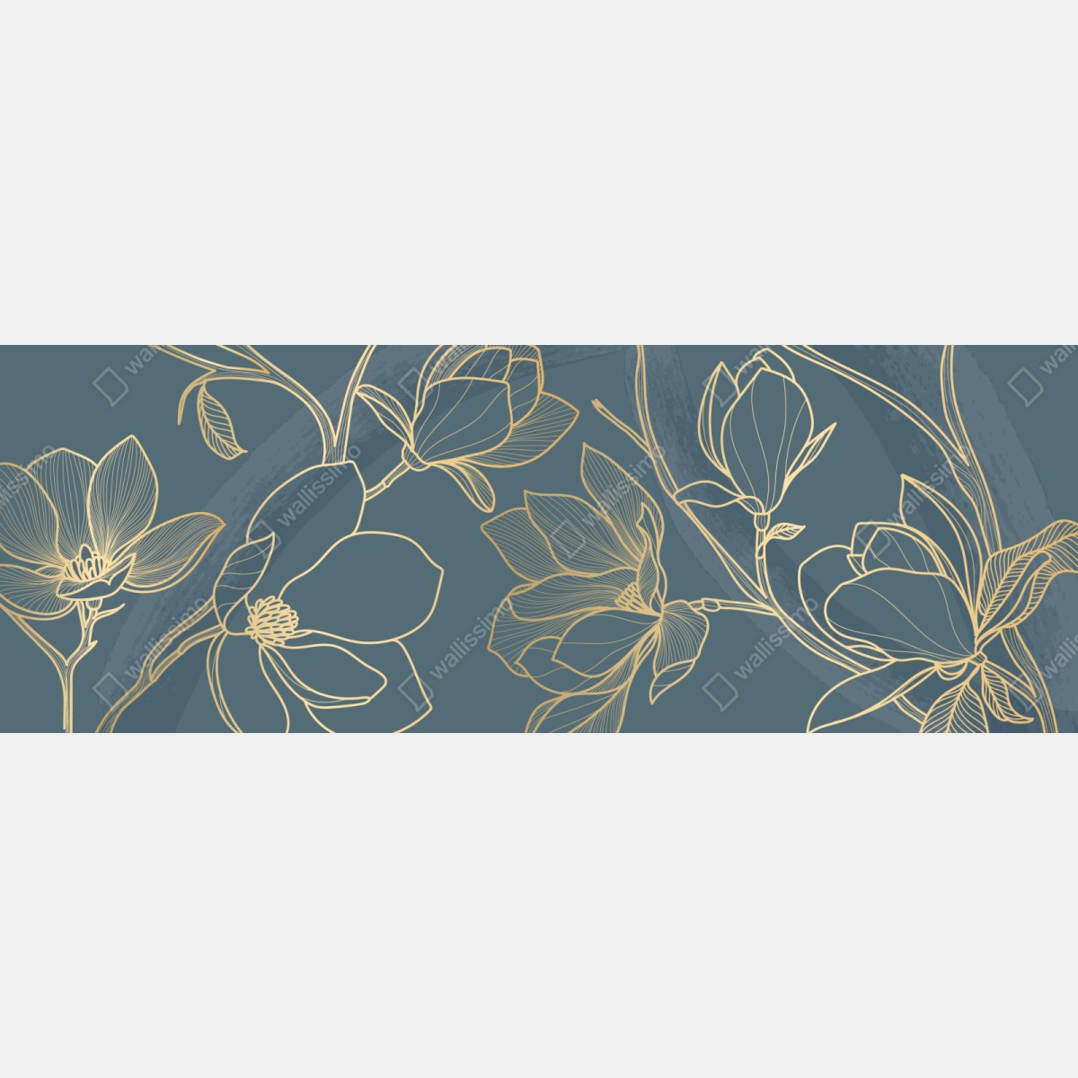 Repositionierbarer Aufkleber goldene magnolie auf türkisfarbenem hintergrund – Wallnifity® Repositionierbarer Aufkleber goldene magnolie auf türkisfarbenem hintergrund – Wallnifity®