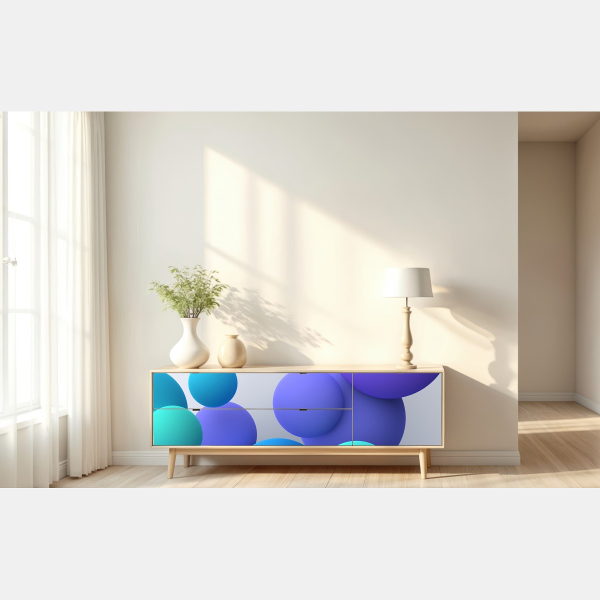 Repositionierbarer Aufkleber bunte schwebende kugeln 3d abstrakt – Wallnifity® Repositionierbarer Aufkleber bunte schwebende kugeln 3d abstrakt – Wallnifity®