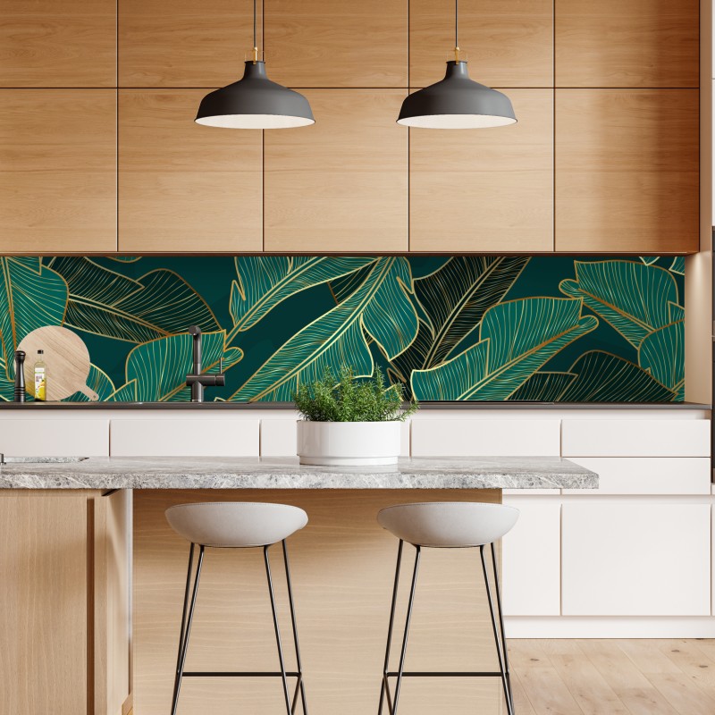 Repositionierbarer Aufkleber goldene lotosblüten auf grünem hintergrund – Wallnifity®