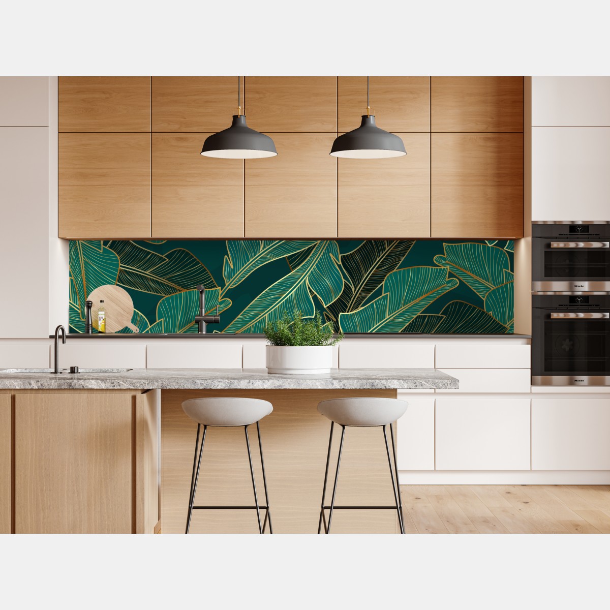 Repositionierbarer Aufkleber goldene tropische bananenblätter – Wallnifity® Repositionierbarer Aufkleber goldene tropische bananenblätter – Wallnifity®