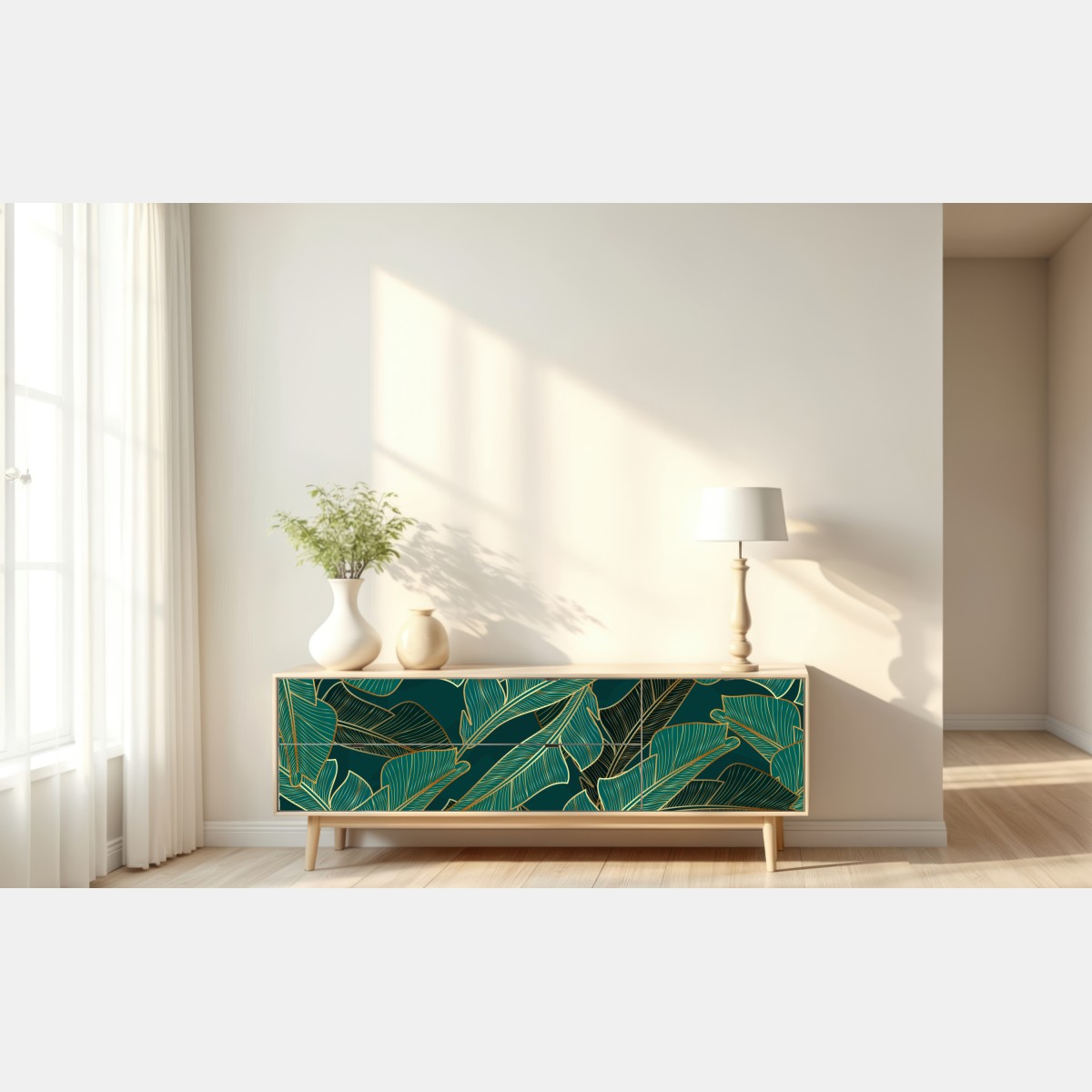 Repositionierbarer Aufkleber goldene tropische bananenblätter – Wallnifity® Repositionierbarer Aufkleber goldene tropische bananenblätter – Wallnifity®