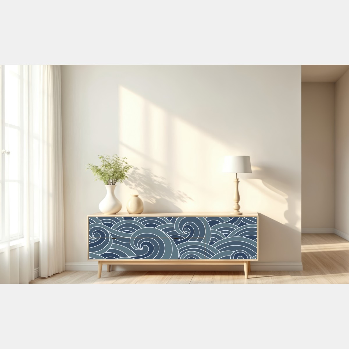 Repositionierbarer Aufkleber stilisiertes wellenmuster – Wallnifity® Repositionierbarer Aufkleber stilisiertes wellenmuster – Wallnifity®