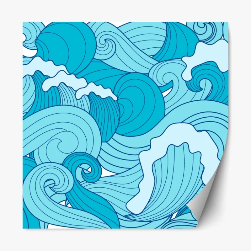 Repositionierbarer Aufkleber blaue ozeanwellen illustration – Wallnifity® Repositionierbarer Aufkleber blaue ozeanwellen illustration – Wallnifity®