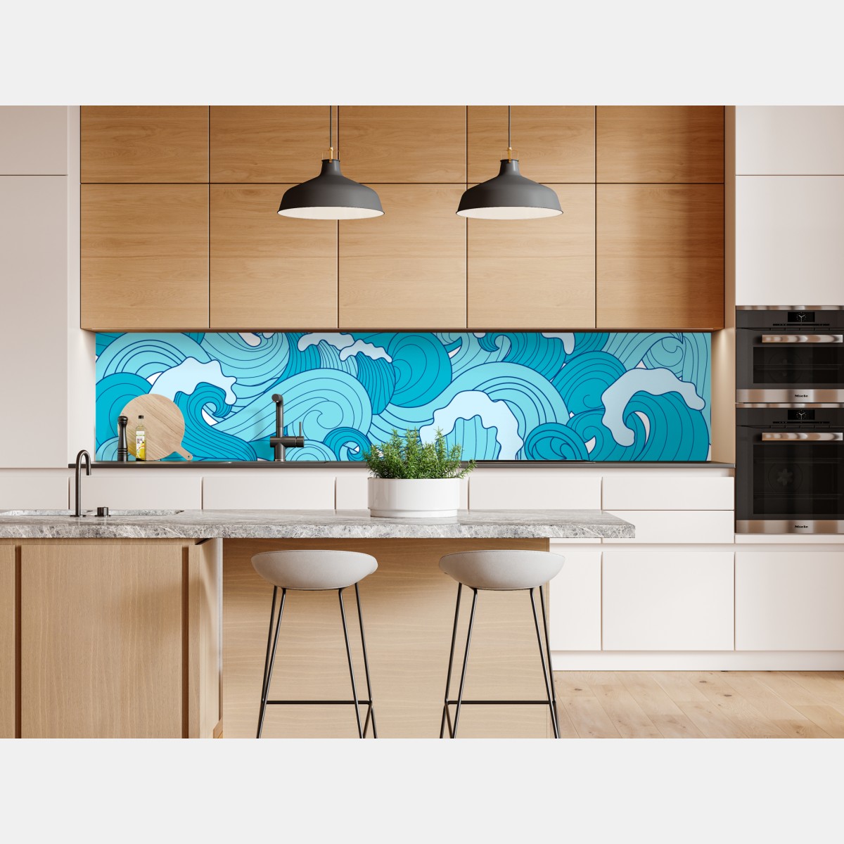 Repositionierbarer Aufkleber blaue ozeanwellen illustration – Wallnifity® Repositionierbarer Aufkleber blaue ozeanwellen illustration – Wallnifity®