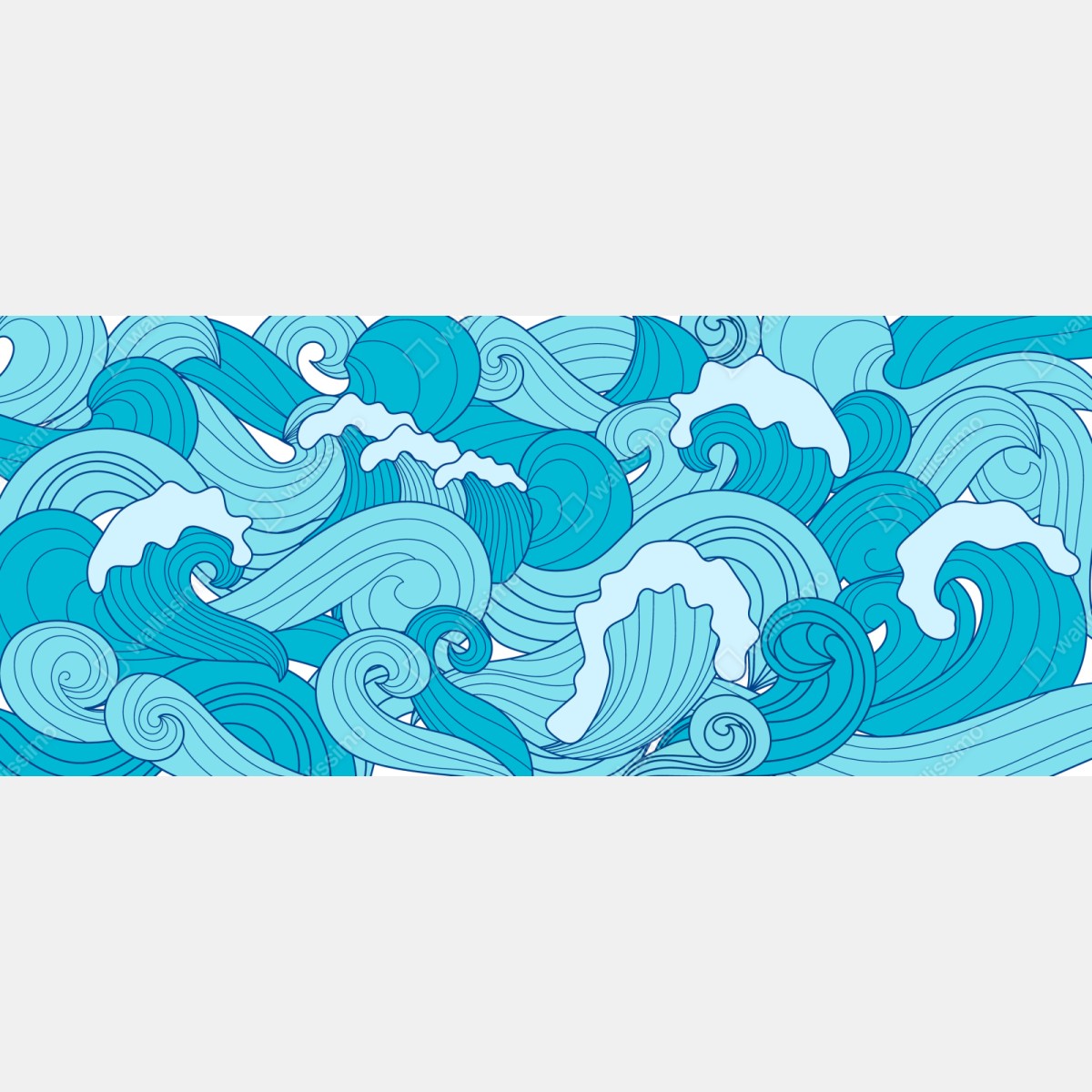 Repositionierbarer Aufkleber blaue ozeanwellen illustration – Wallnifity® Repositionierbarer Aufkleber blaue ozeanwellen illustration – Wallnifity®