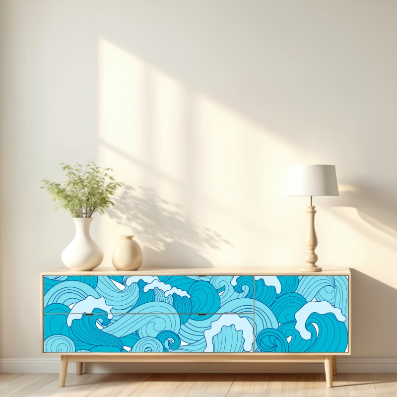 Repositionierbarer Aufkleber blaue ozeanwellen illustration – Wallnifity® Repositionierbarer Aufkleber blaue ozeanwellen illustration – Wallnifity®