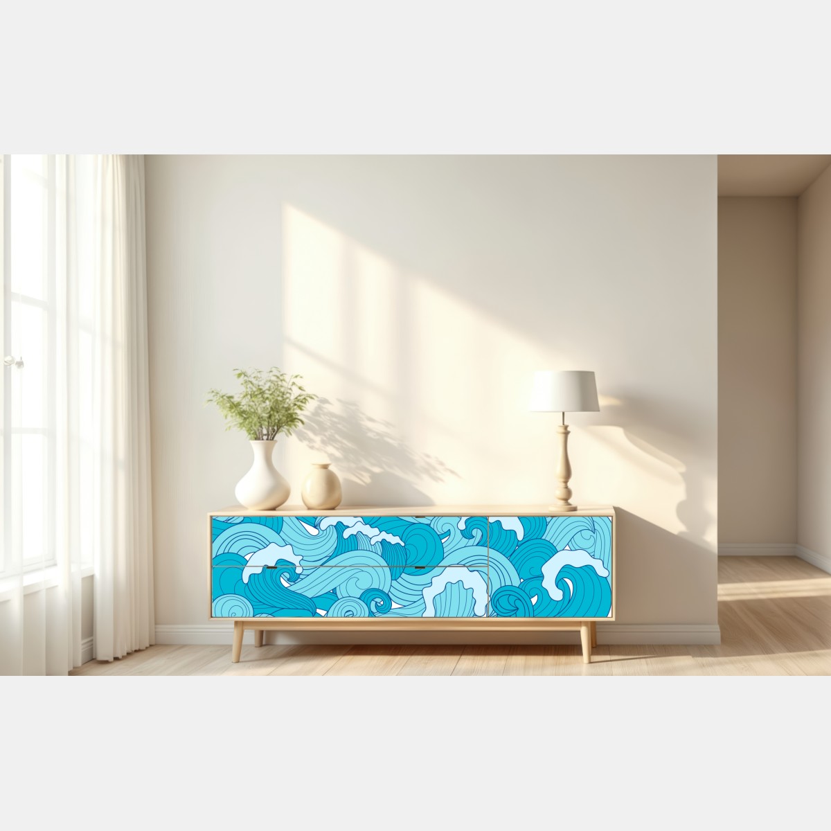 Repositionierbarer Aufkleber blaue ozeanwellen illustration – Wallnifity® Repositionierbarer Aufkleber blaue ozeanwellen illustration – Wallnifity®