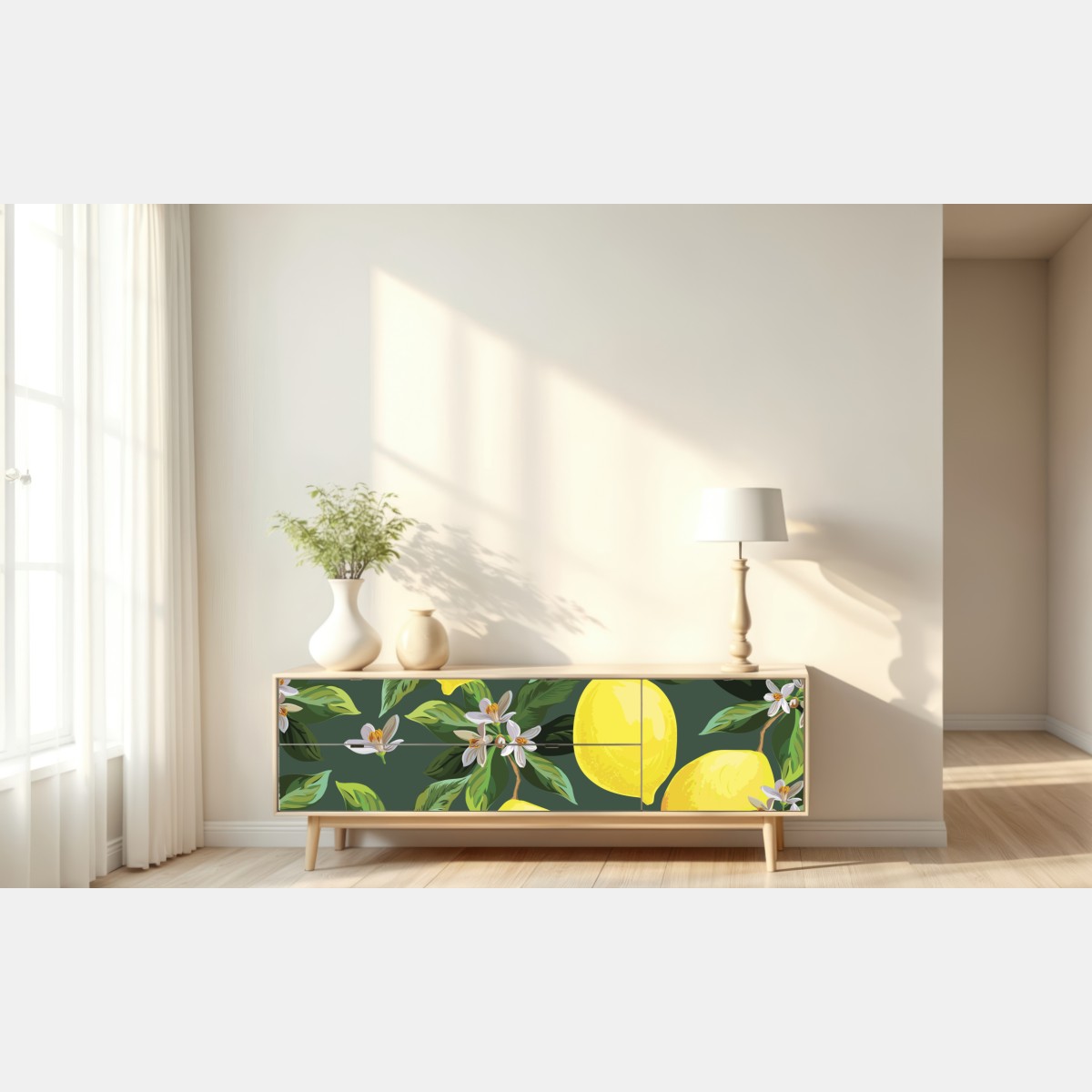 Repositionierbarer Aufkleber botanisches zitronenmuster – Wallnifity® Repositionierbarer Aufkleber botanisches zitronenmuster – Wallnifity®