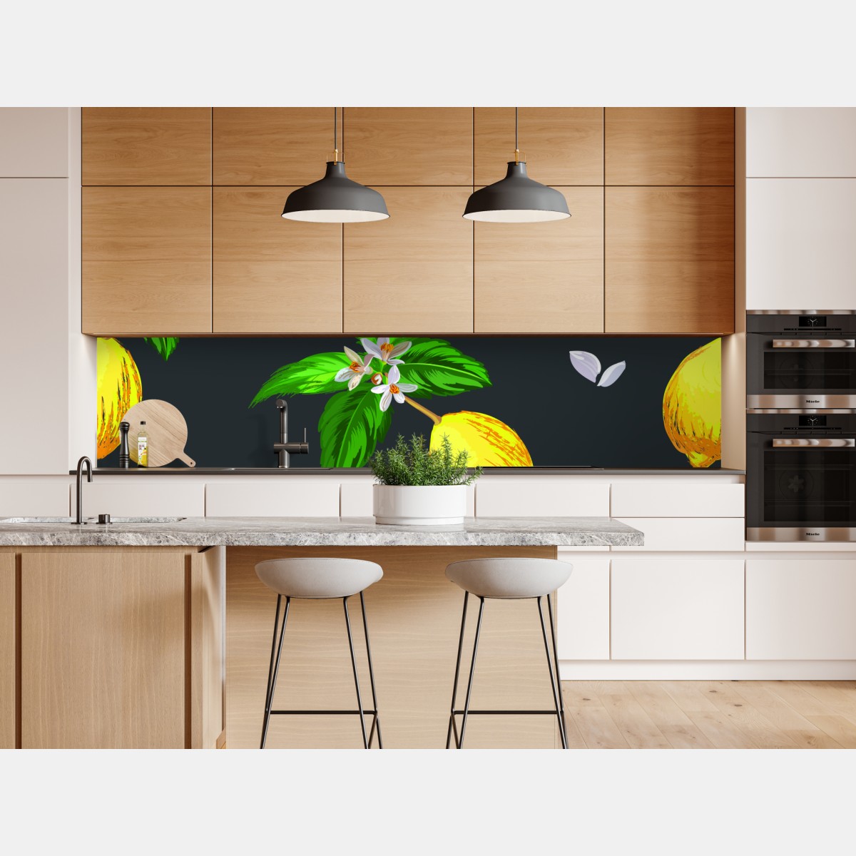 Repositionierbarer Aufkleber leuchtendes zitronenmuster mit grünen blättern – Wallnifity® Repositionierbarer Aufkleber leuchtendes zitronenmuster mit grünen blättern – Wallnifity®
