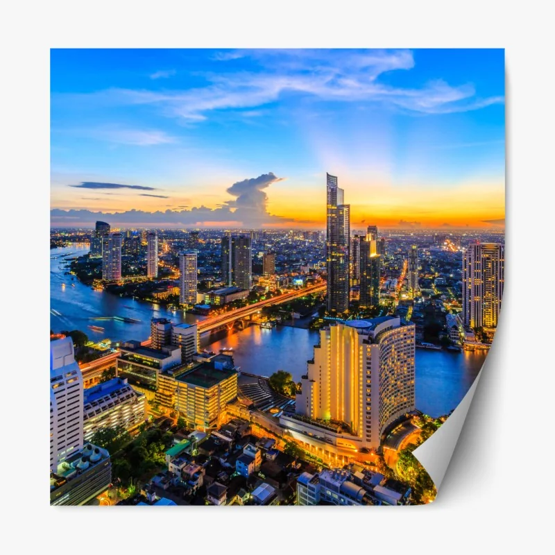 Repositionierbarer Aufkleber lebendige stadtskyline bei dämmerung – Wallnifity® Repositionierbarer Aufkleber lebendige stadtskyline bei dämmerung – Wallnifity®
