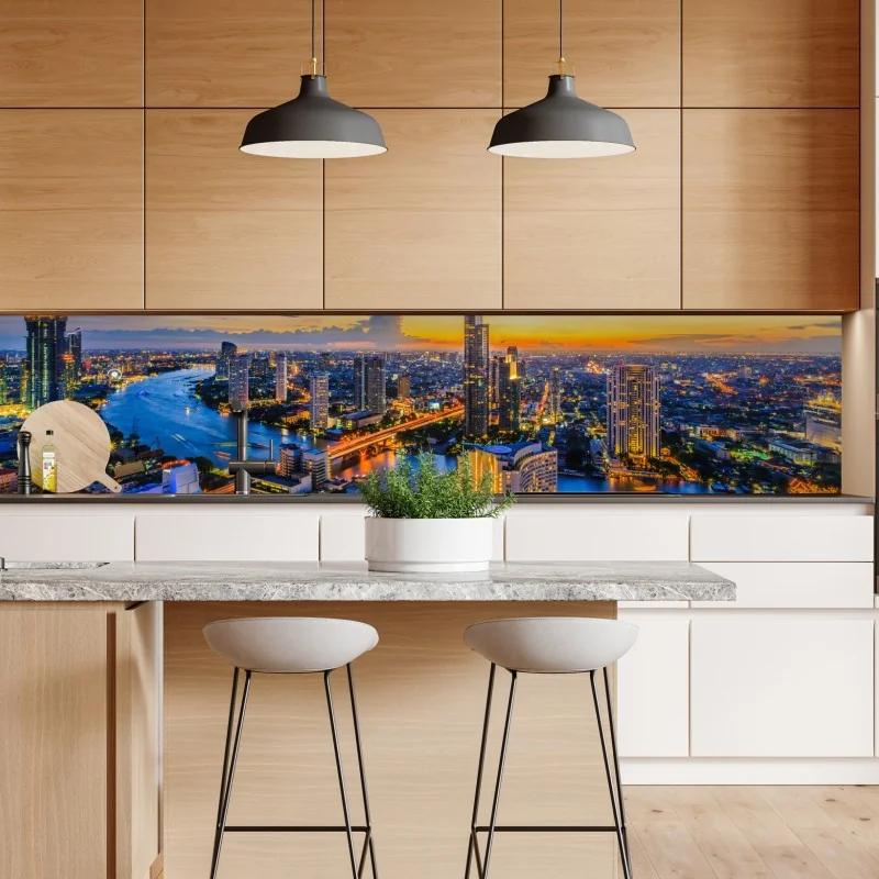 Repositionierbarer Aufkleber lebendige stadtskyline bei dämmerung – Wallnifity® Repositionierbarer Aufkleber lebendige stadtskyline bei dämmerung – Wallnifity®