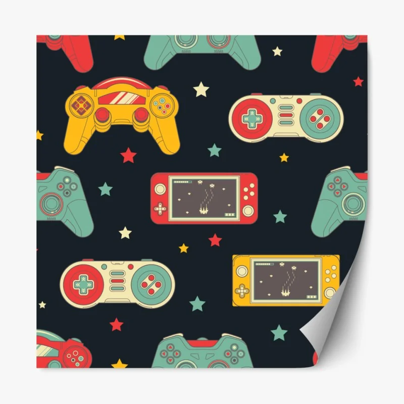 Repositionierbarer Aufkleber retro gamecontroller muster