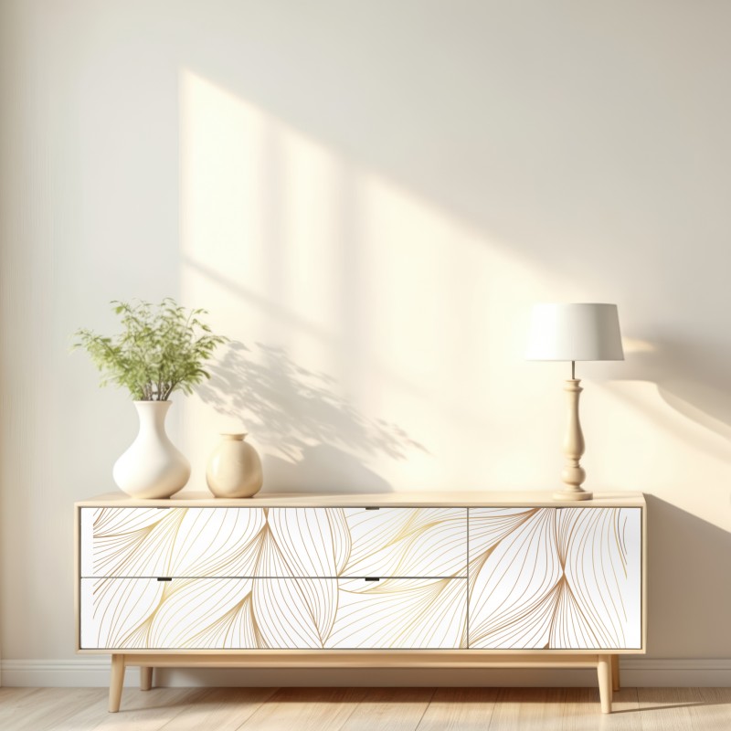 Repositionierbarer Aufkleber goldene fließende linien abstraktes design – Wallnifity® Repositionierbarer Aufkleber goldene fließende linien abstraktes design – Wallnifity®