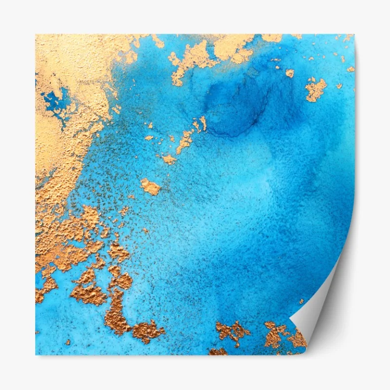 Repositionierbarer Aufkleber blau-gold abstrakte ozeantextur