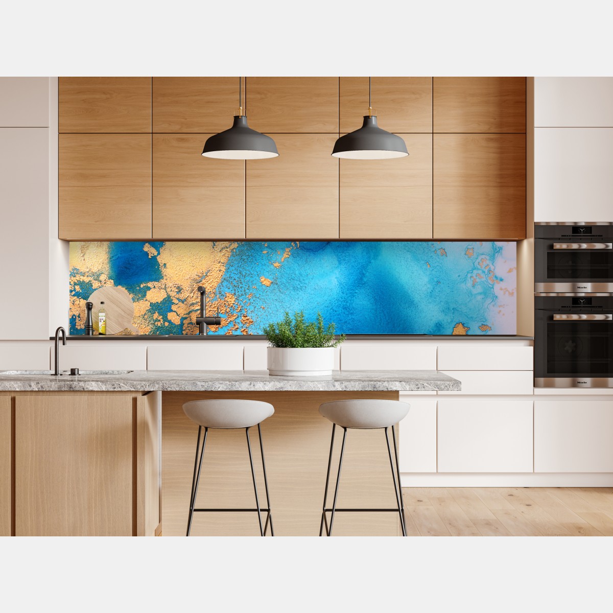 Repositionierbarer Aufkleber blau-gold abstrakte ozeantextur – Wallnifity® Repositionierbarer Aufkleber blau-gold abstrakte ozeantextur – Wallnifity®