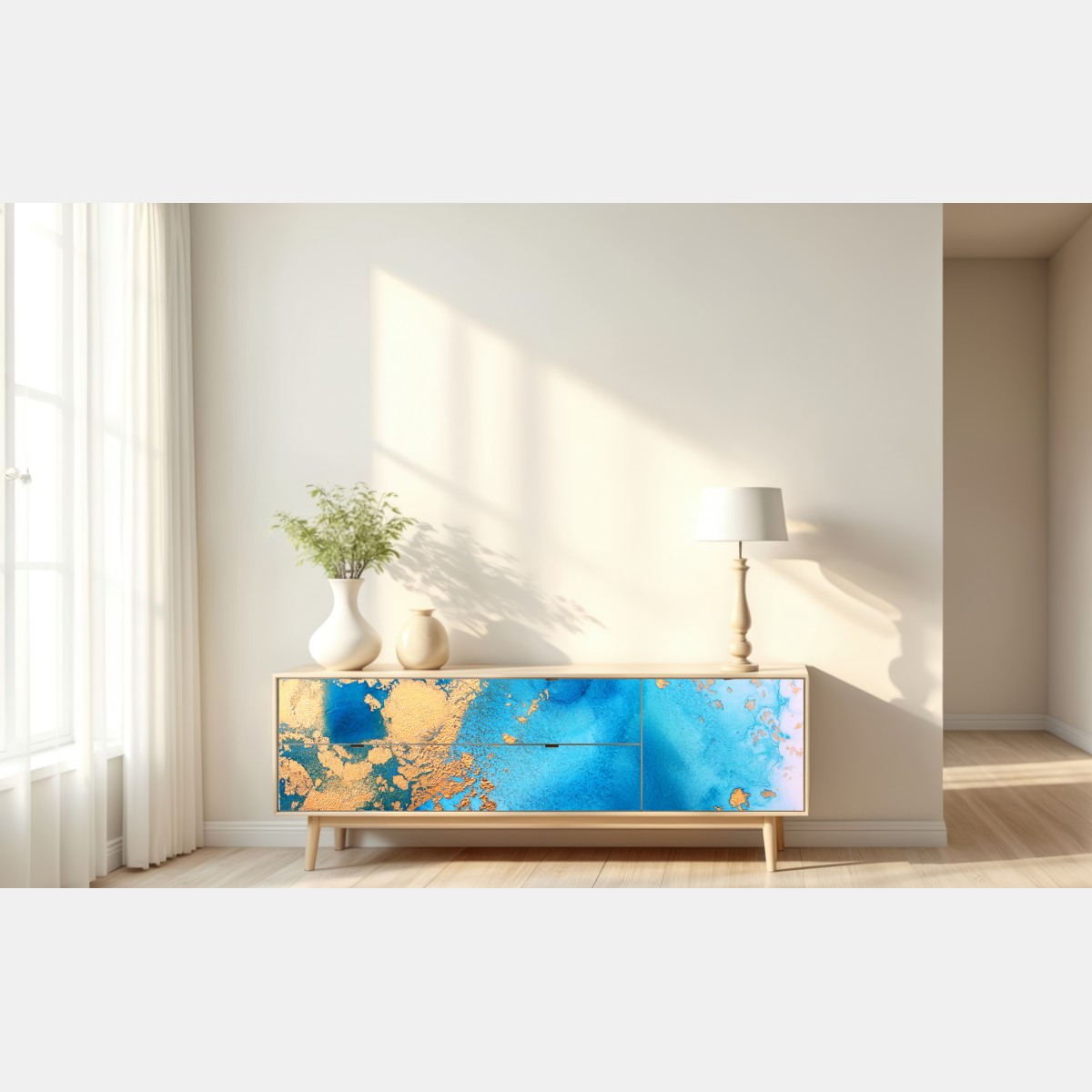 Repositionierbarer Aufkleber blau-gold abstrakte ozeantextur – Wallnifity® Repositionierbarer Aufkleber blau-gold abstrakte ozeantextur – Wallnifity®