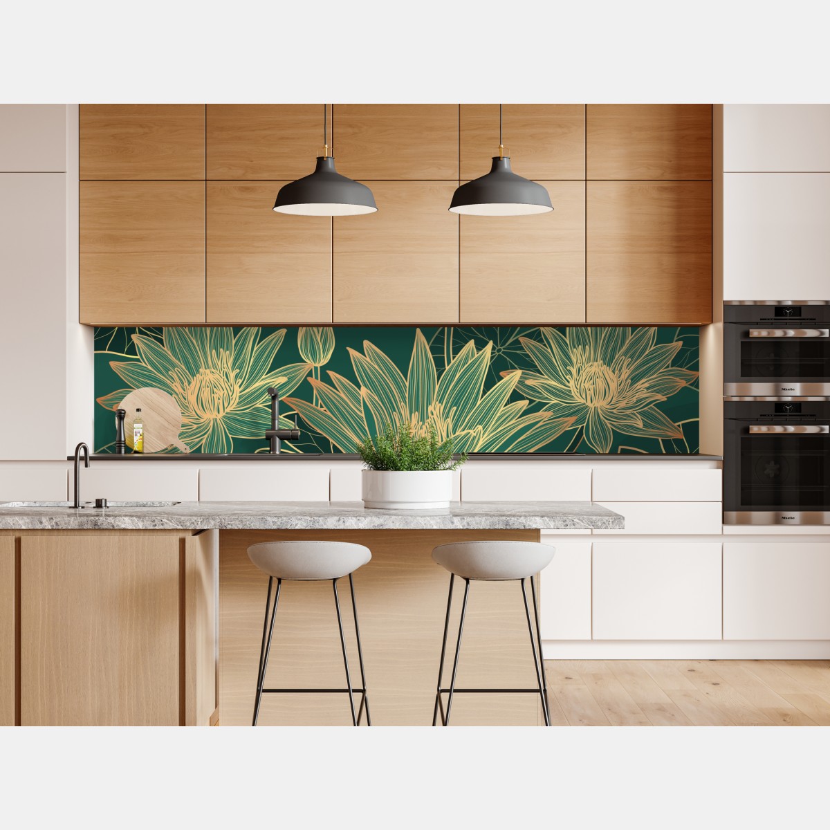 Repositionierbarer Aufkleber goldene lotosblüten auf grünem hintergrund – Wallnifity® Repositionierbarer Aufkleber goldene lotosblüten auf grünem hintergrund – Wallnifity®