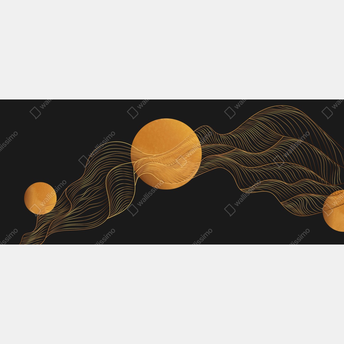 Repositionierbarer Aufkleber goldene wellen auf schwarzem grund — abstrakte komposition – Wallnifity® Repositionierbarer Aufkleber goldene wellen auf schwarzem grund — abstrakte komposition – Wallnifity®