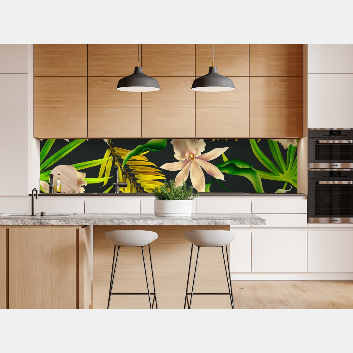 Repositionierbarer Aufkleber tropisches orchideenmuster auf dunklem hintergrund – Wallnifity® Repositionierbarer Aufkleber tropisches orchideenmuster auf dunklem hintergrund – Wallnifity®