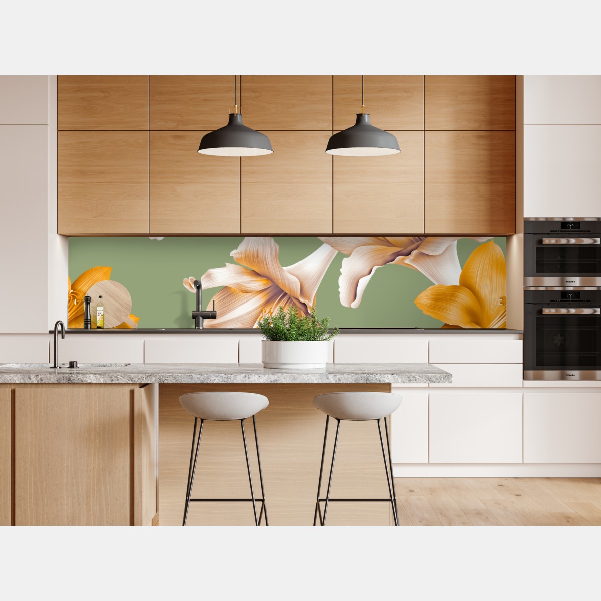 Repositionierbarer Aufkleber goldene lilien botanisches muster – Wallnifity® Repositionierbarer Aufkleber goldene lilien botanisches muster – Wallnifity®