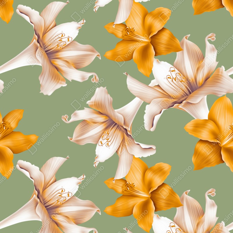 Repositionierbarer Aufkleber goldene lilien botanisches muster – Wallnifity® Repositionierbarer Aufkleber goldene lilien botanisches muster – Wallnifity®