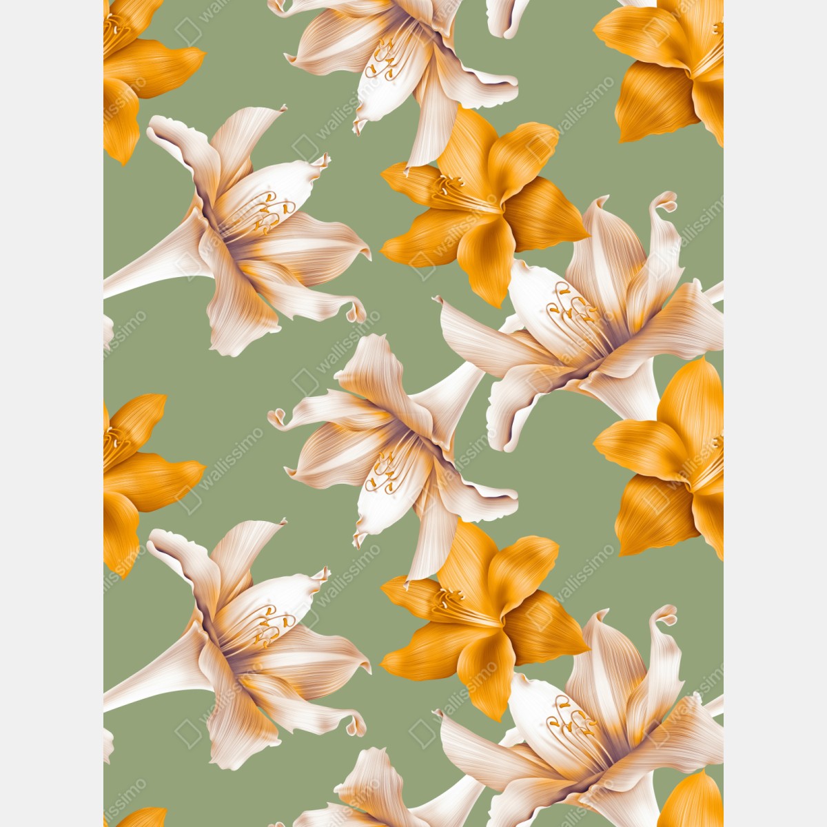 Repositionierbarer Aufkleber goldene lilien botanisches muster – Wallnifity® Repositionierbarer Aufkleber goldene lilien botanisches muster – Wallnifity®