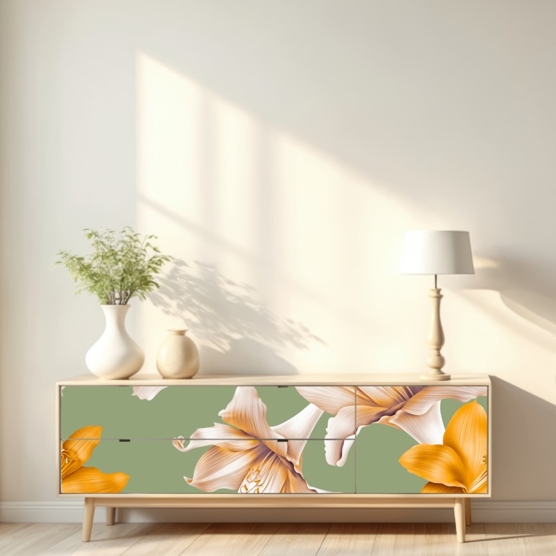 Repositionierbarer Aufkleber goldene lilien botanisches muster – Wallnifity® Repositionierbarer Aufkleber goldene lilien botanisches muster – Wallnifity®