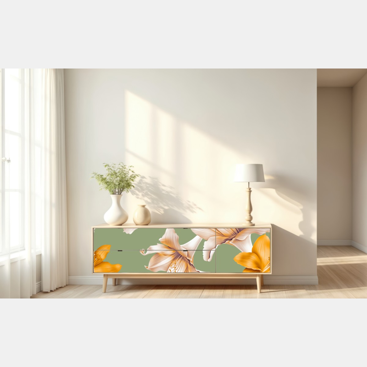 Repositionierbarer Aufkleber goldene lilien botanisches muster – Wallnifity® Repositionierbarer Aufkleber goldene lilien botanisches muster – Wallnifity®