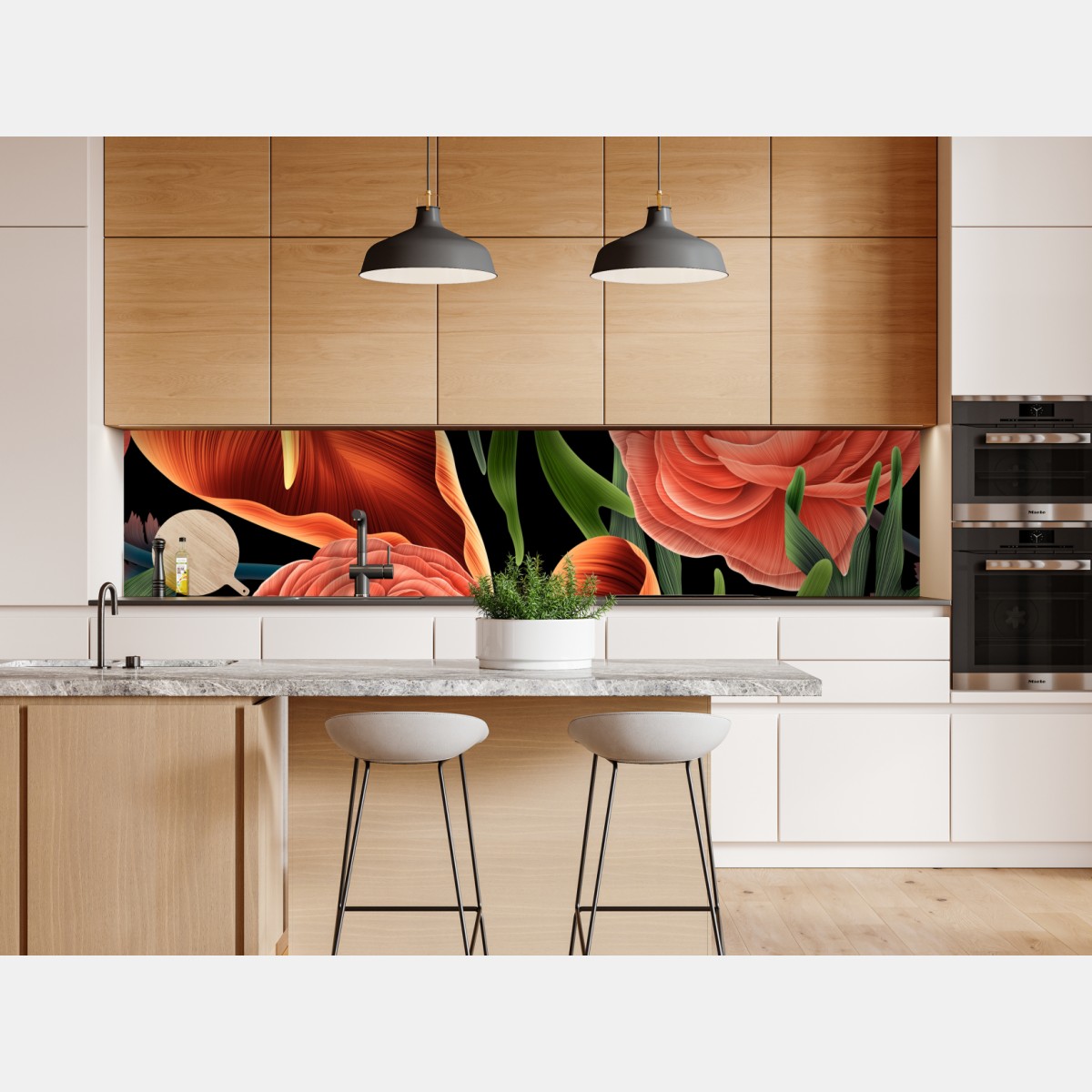 Repositionierbarer Aufkleber lebhaftes korallenblumenmuster auf schwarzem hintergrund – Wallnifity® Repositionierbarer Aufkleber lebhaftes korallenblumenmuster auf schwarzem hintergrund – Wallnifity®