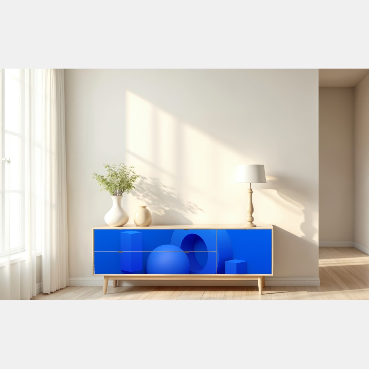 Repositionierbarer Aufkleber blaue geometrische 3d-komposition – Wallnifity® Repositionierbarer Aufkleber blaue geometrische 3d-komposition – Wallnifity®
