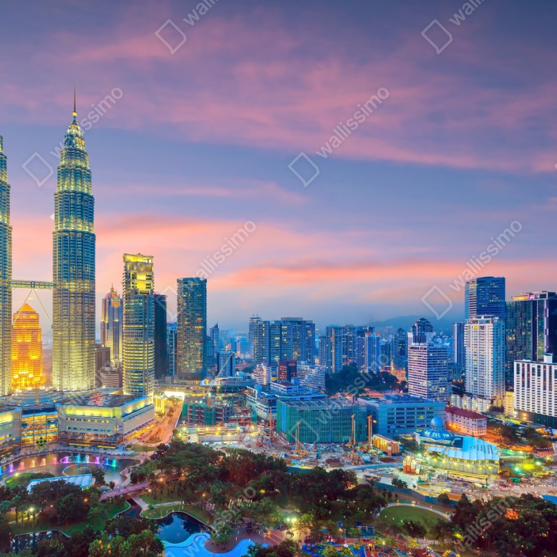 Repositionierbarer Aufkleber Kuala Lumpur skyline bei dämmerung – Wallnifity® Repositionierbarer Aufkleber Kuala Lumpur skyline bei dämmerung – Wallnifity®