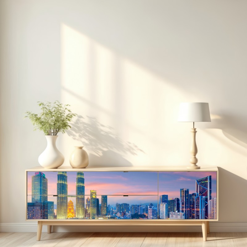 Repositionierbarer Aufkleber Kuala Lumpur skyline bei dämmerung – Wallnifity® Repositionierbarer Aufkleber Kuala Lumpur skyline bei dämmerung – Wallnifity®