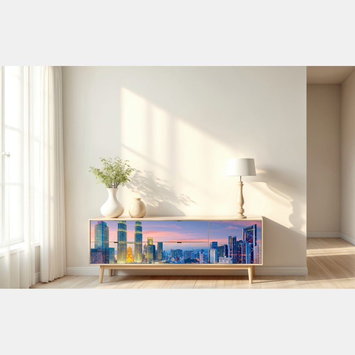 Repositionierbarer Aufkleber Kuala Lumpur skyline bei dämmerung – Wallnifity® Repositionierbarer Aufkleber Kuala Lumpur skyline bei dämmerung – Wallnifity®