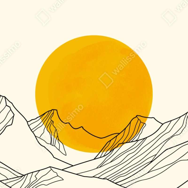 Repositionierbarer Aufkleber goldene sonne über minimalistischen bergen – Wallnifity® Repositionierbarer Aufkleber goldene sonne über minimalistischen bergen – Wallnifity®