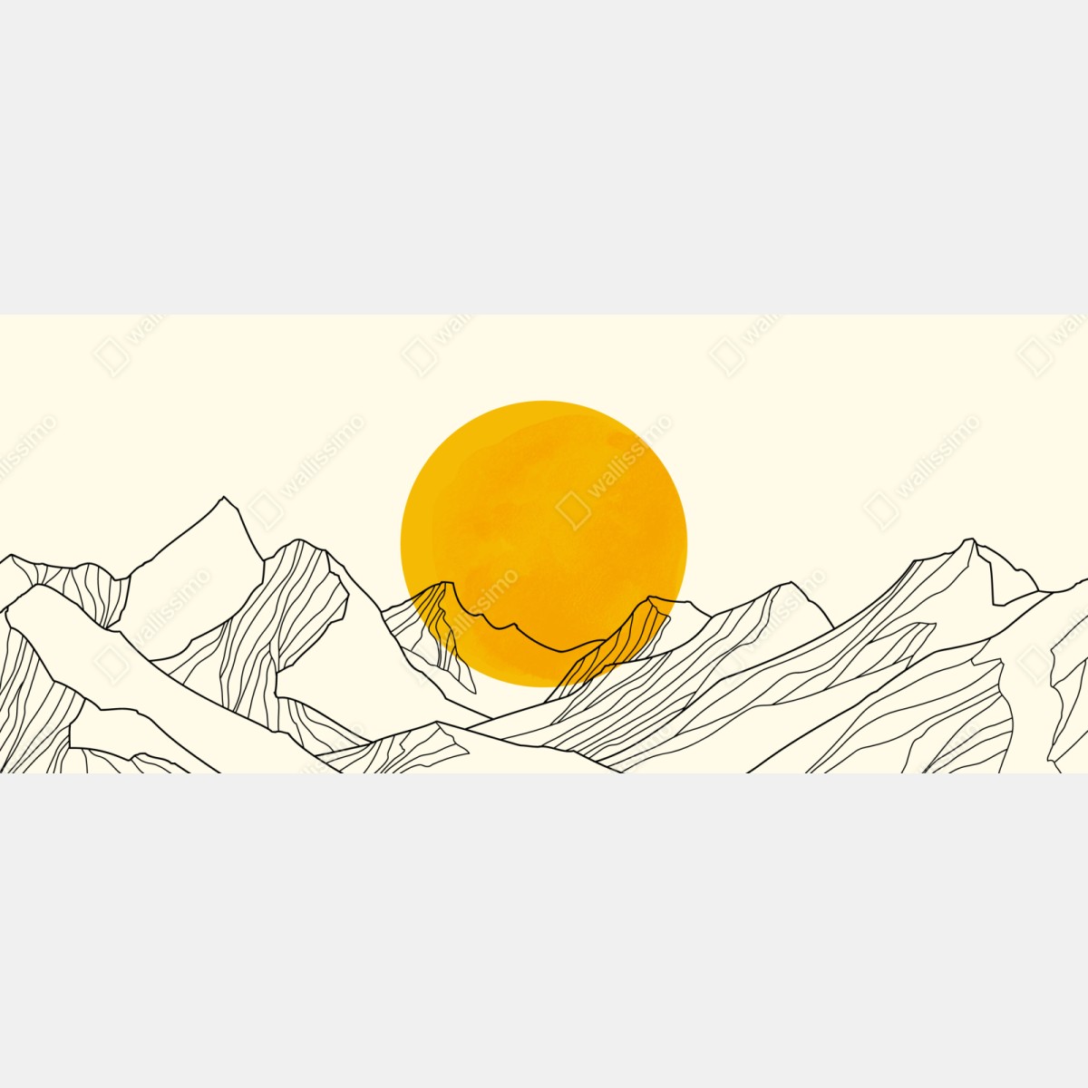 Repositionierbarer Aufkleber goldene sonne über minimalistischen bergen – Wallnifity® Repositionierbarer Aufkleber goldene sonne über minimalistischen bergen – Wallnifity®