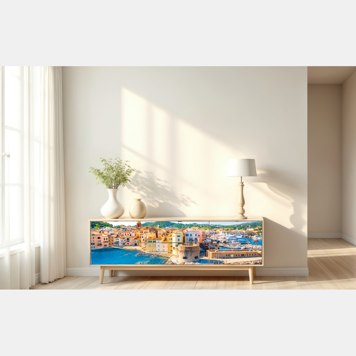 Repositionierbarer Aufkleber sonniger Mittelmeerhafen – Wallnifity® Repositionierbarer Aufkleber sonniger Mittelmeerhafen – Wallnifity®