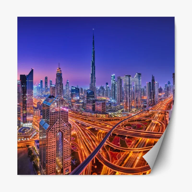 Repositionierbarer Aufkleber Dubai panorama bei dämmerung – Wallnifity® Repositionierbarer Aufkleber Dubai panorama bei dämmerung – Wallnifity®