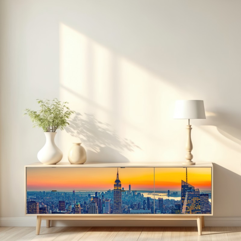 Repositionierbarer Aufkleber sonnenuntergang über New York – Wallnifity® Repositionierbarer Aufkleber sonnenuntergang über New York – Wallnifity®