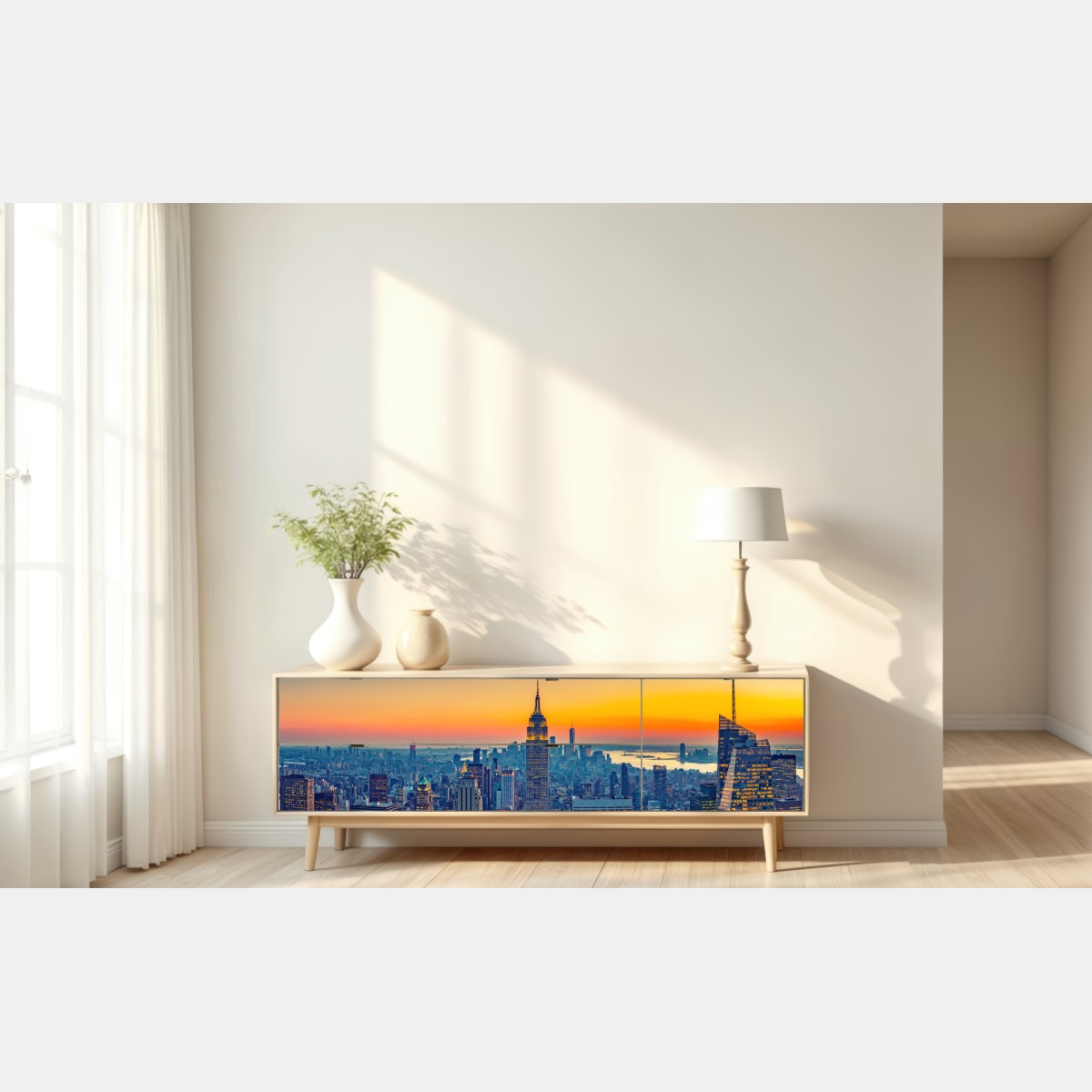 Repositionierbarer Aufkleber sonnenuntergang über New York – Wallnifity® Repositionierbarer Aufkleber sonnenuntergang über New York – Wallnifity®
