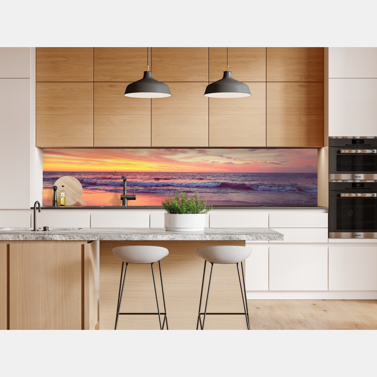 Repositionierbarer Aufkleber pastelliger sonnenuntergang über ruhigem meer – Wallnifity® Repositionierbarer Aufkleber pastelliger sonnenuntergang über ruhigem meer – Wallnifity®