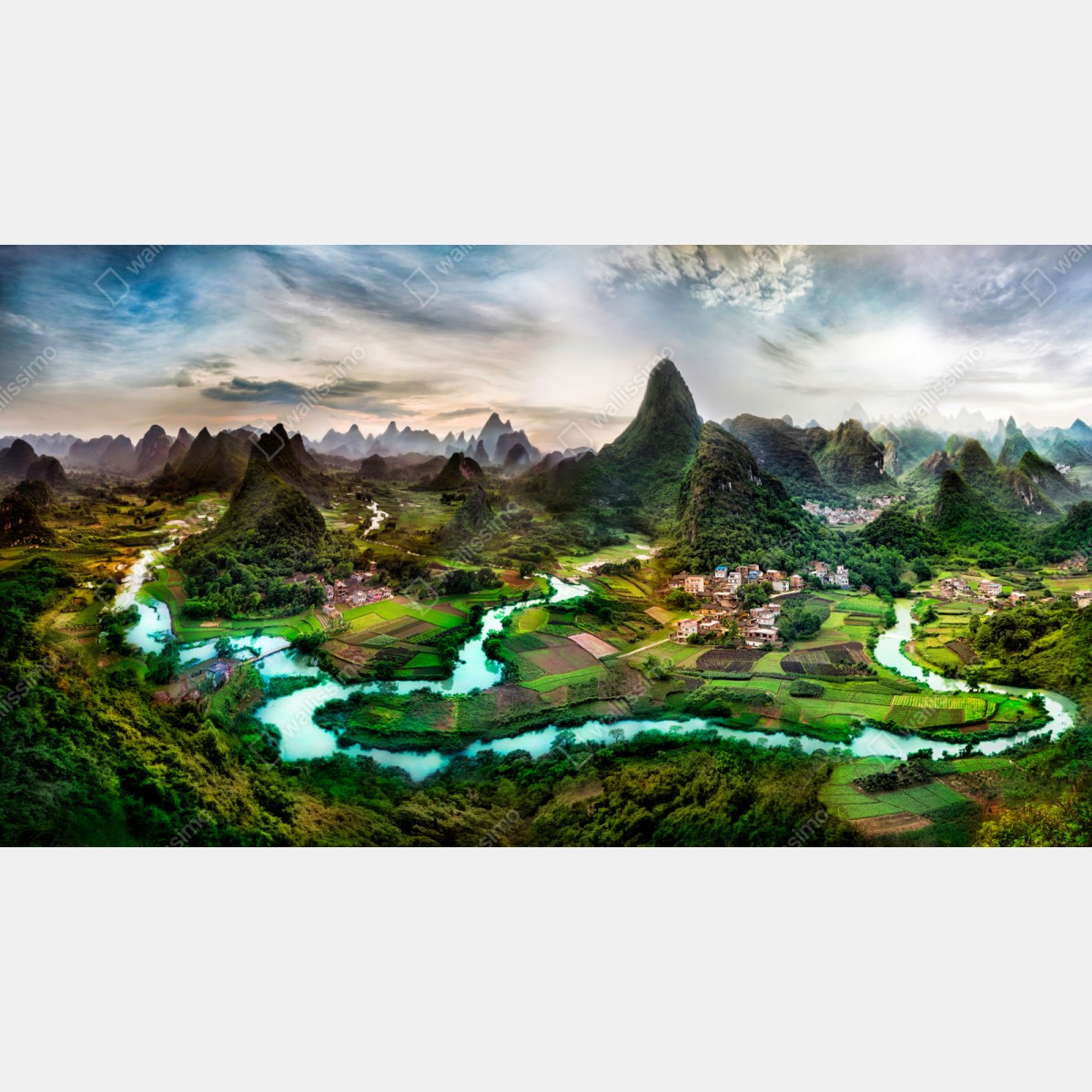 Repositionierbarer Aufkleber smaragdfluss zwischen karsthügeln panorama – Wallnifity® Repositionierbarer Aufkleber smaragdfluss zwischen karsthügeln panorama – Wallnifity®