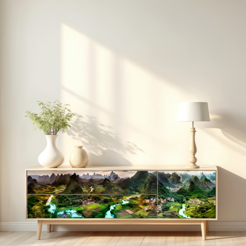 Repositionierbarer Aufkleber smaragdfluss zwischen karsthügeln panorama – Wallnifity® Repositionierbarer Aufkleber smaragdfluss zwischen karsthügeln panorama – Wallnifity®