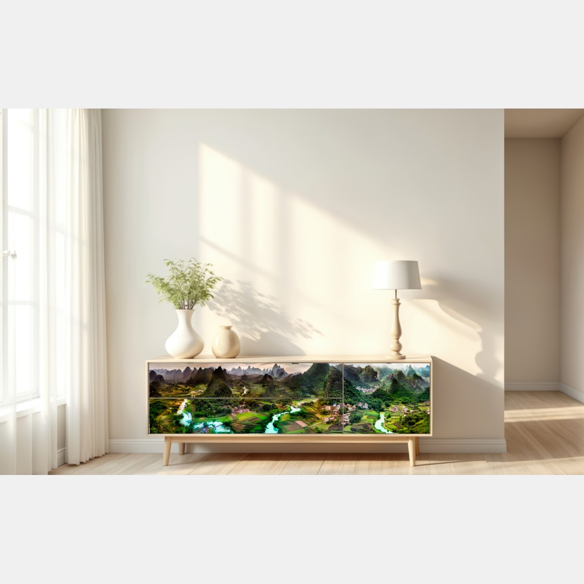 Repositionierbarer Aufkleber smaragdfluss zwischen karsthügeln panorama – Wallnifity® Repositionierbarer Aufkleber smaragdfluss zwischen karsthügeln panorama – Wallnifity®