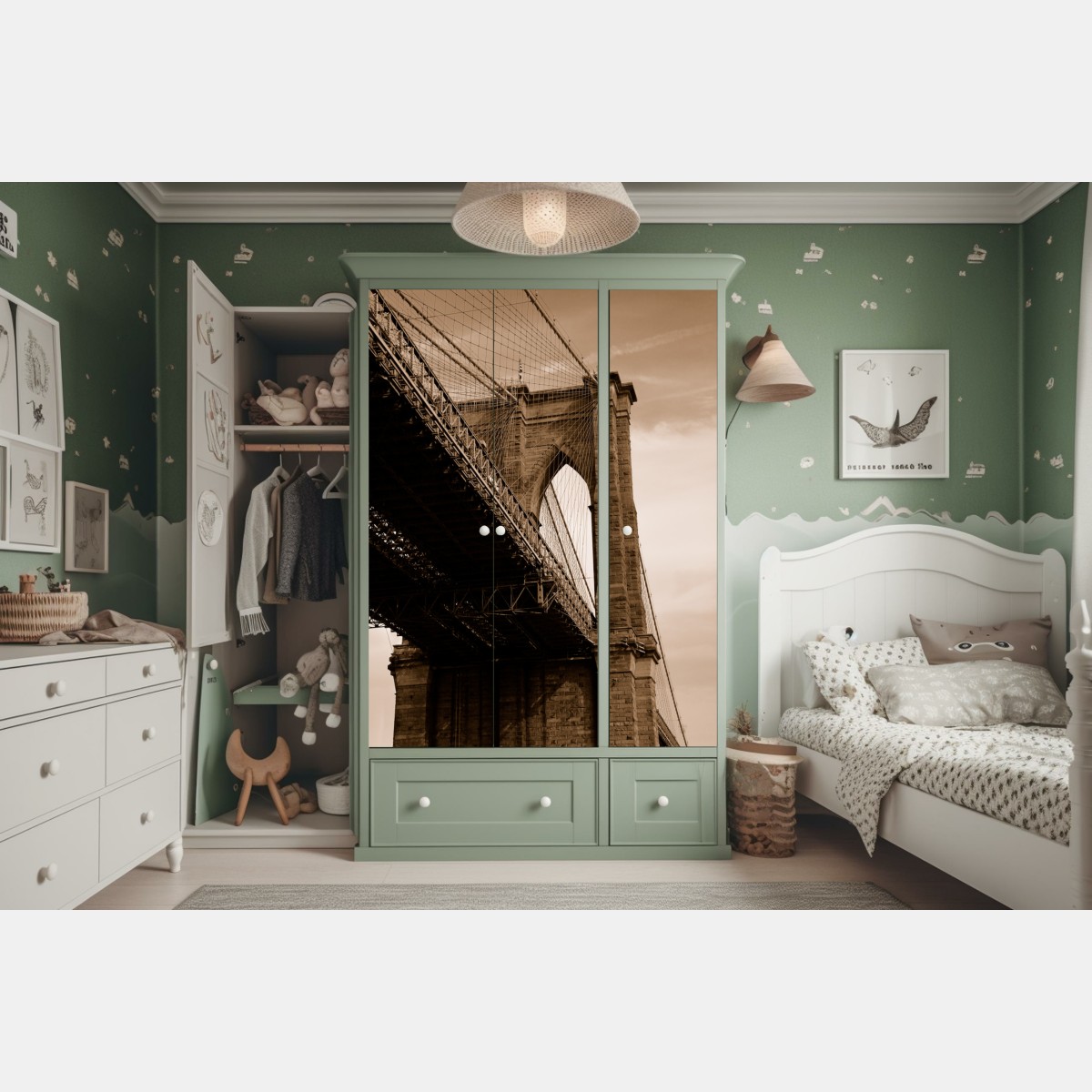 Schrankaufkleber sepia ansicht der Brooklyn Bridge – Wallnifity® Schrankaufkleber sepia ansicht der Brooklyn Bridge – Wallnifity®