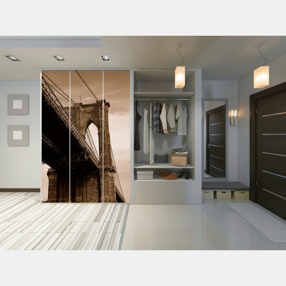 Schrankaufkleber sepia ansicht der Brooklyn Bridge – Wallnifity® Schrankaufkleber sepia ansicht der Brooklyn Bridge – Wallnifity®