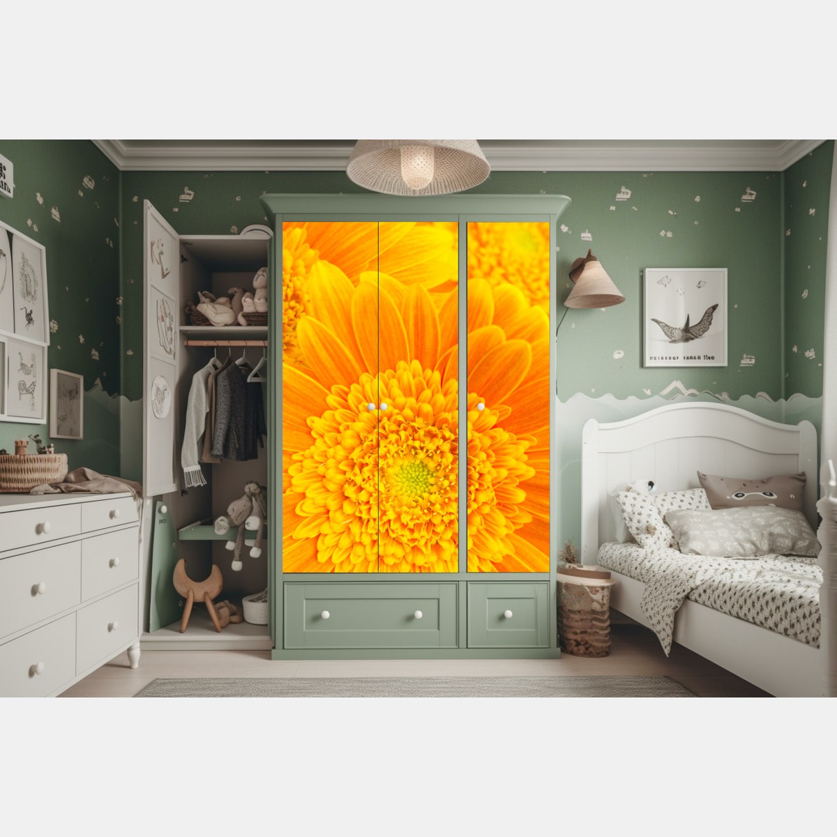 Schrankaufkleber intensive orange gerbera nahaufnahme – Wallnifity®