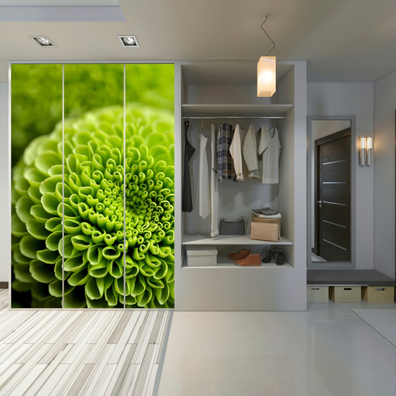 Schrankaufkleber leuchtende grüne blumenspirale im makro – Wallnifity® Schrankaufkleber leuchtende grüne blumenspirale im makro – Wallnifity®