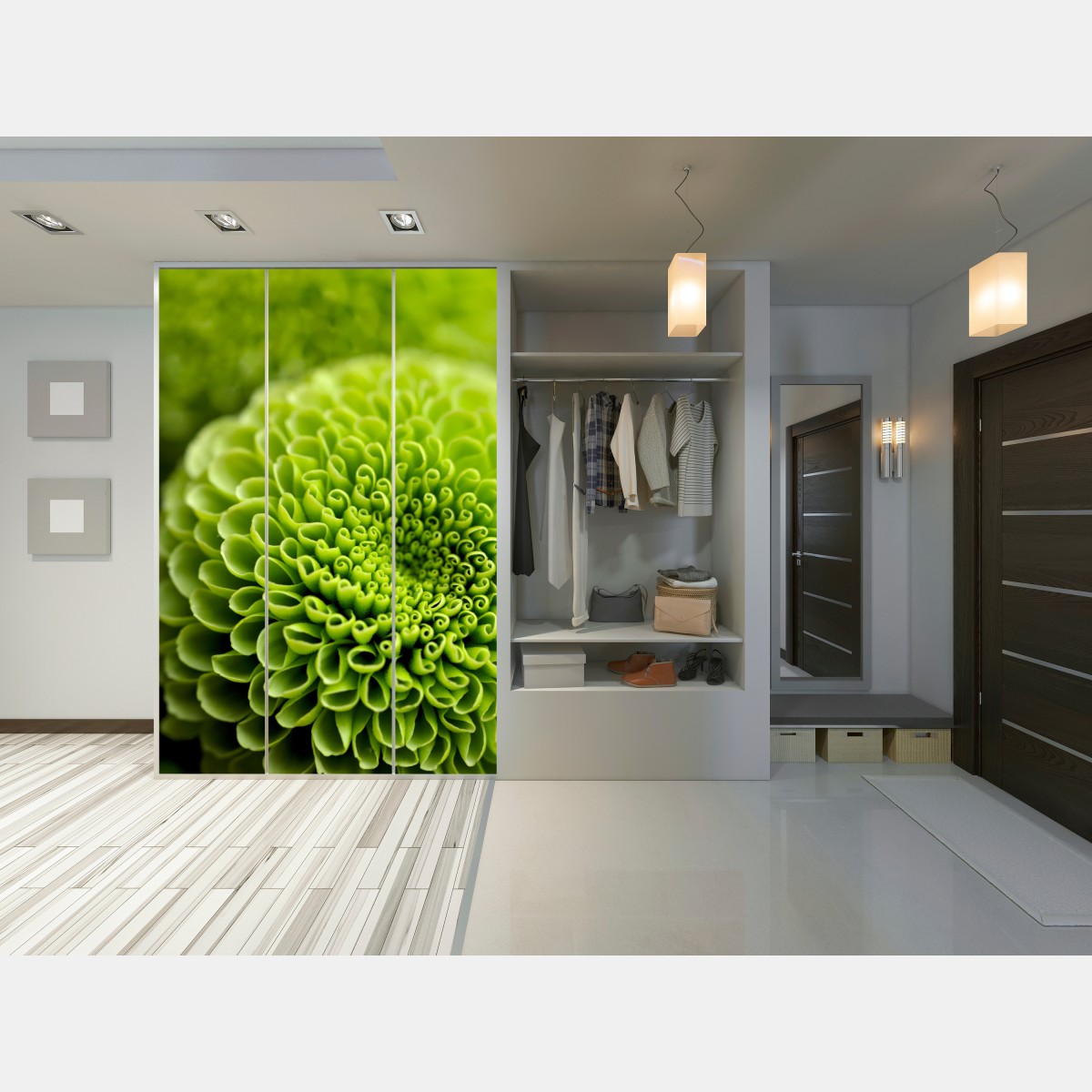 Schrankaufkleber leuchtende grüne blumenspirale im makro – Wallnifity® Schrankaufkleber leuchtende grüne blumenspirale im makro – Wallnifity®