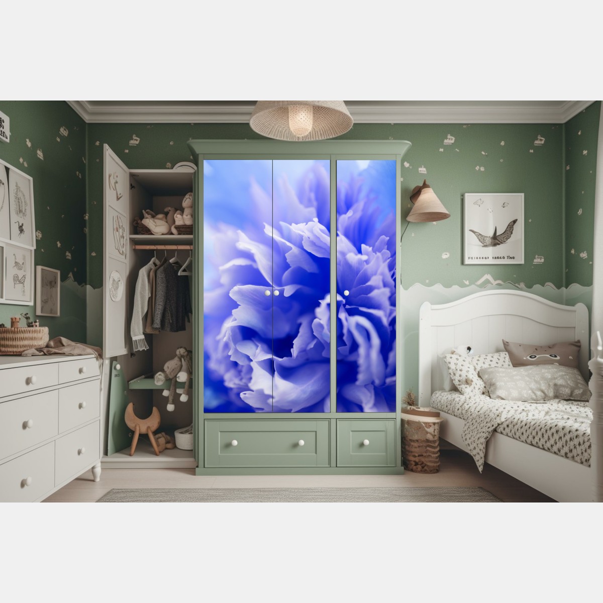 Schrankaufkleber sanfte blaue abstrakte blume nahaufnahme – Wallnifity® Schrankaufkleber sanfte blaue abstrakte blume nahaufnahme – Wallnifity®