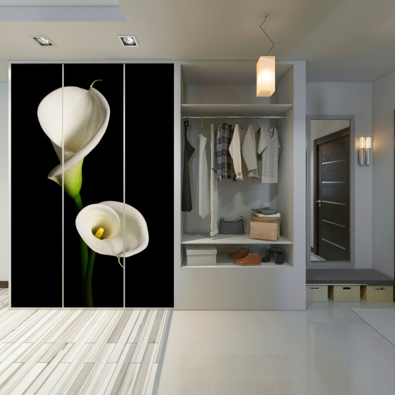Schrankaufkleber weiße calla vor schwarzem hintergrund – Wallnifity®